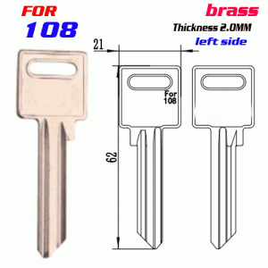 F-233 Brass Thickness 2.0mm 107 door key blanks LEFT side