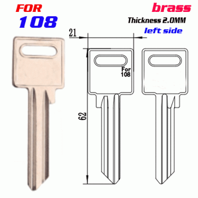F-233 Brass Thickness 2.0mm 107 door key blanks LEFT side