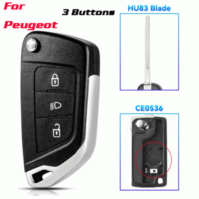 CKS-455 Modified Car Key Case For Peugeot 3 Buttons HU83 blade