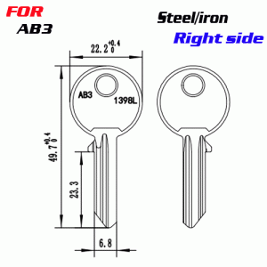 J-075 Steel /iron AB3 KEY BLANKS Right Side