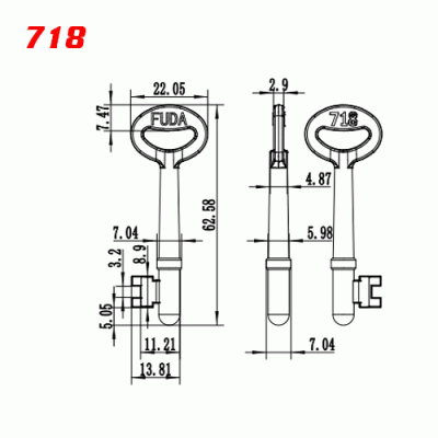 S-027 Number 718 Zinc alloy key blank for door locks