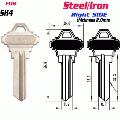 F-153 Steel Thickness 2.0mm SH4 door key Blank Right SIDE