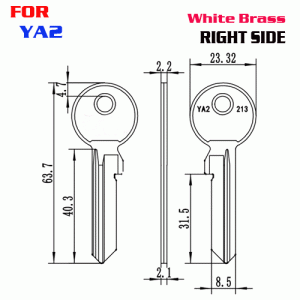 J-030 White brass Thickness 2.1mm YA2213 House key Blanks Right