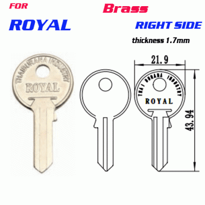 F-112 BRASS Thickness 1.7mm ROYAL door key Blank Right side