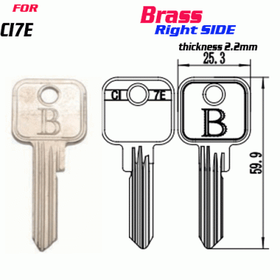 F-145 Brass Thickness 2.2mm CI7E door key Blank Right SIDE