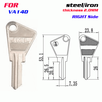 F-267 Steel Thickness 2.0mm VA14D door key blanks Right side