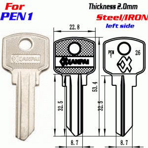F-307 Steel Thickness 2.0mm pen-1 door key blanks left side