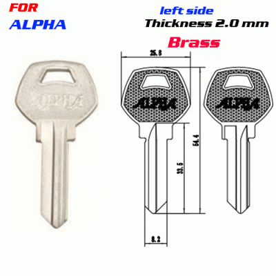F-073 Brass Thickness 2 mm ALPHA door key Blanks left side