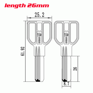 K-076 Brass Computer House key blanks Length26MM