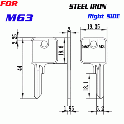 J-048 Steel/iron M63 key blanks Right side