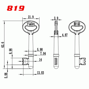 S-032 Number 819 Zinc alloy key blank for door locks