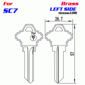 F-187 Brass Thickness 2.0 mm SC7 door key Blank LEFT side
