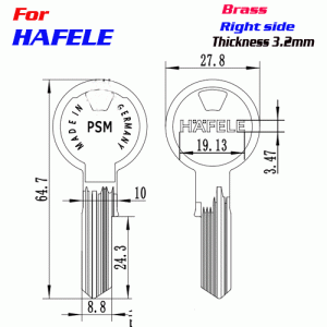 F-196 Brass Thickness 3.2mm HAFELE door key Blank Right side
