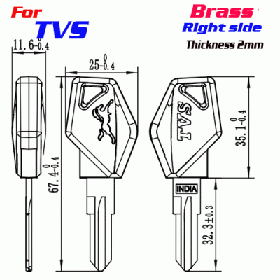 F-191 Brass Thickness 2mm TVS door key Blank Right side