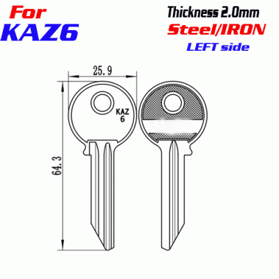F-357 Steel Thickness 2.0mm KA-6 door key blanks left Side