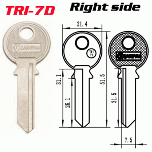 T-043 Steel Iron TRI7D door key blank Right side Wholesale