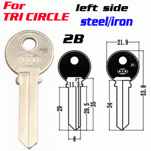 T-021 Iron Steel TRI CIRCL 2B door key blank left side