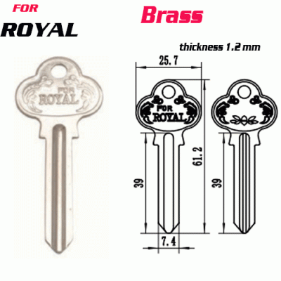 F-132 Brass Thickness 1.2 mm ROYAL door key Blank