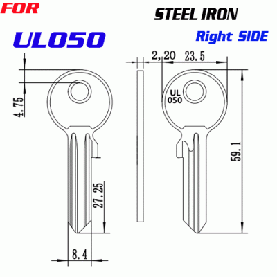 J-059 steel/Iron UL050 key blanks Right side