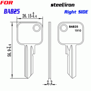 J-040 steel/Iron key blanks BAB25 RIGHT SIDE