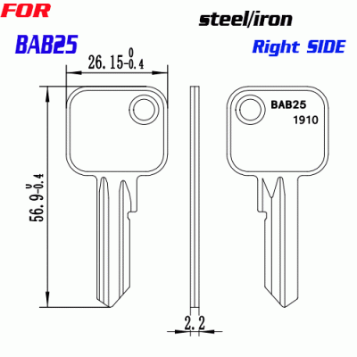 J-040 steel/Iron key blanks BAB25 RIGHT SIDE