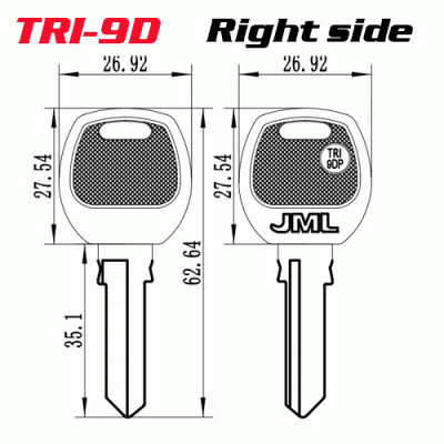 T-048 Plastic Iron TRI9d door key blank Right side Wholesale