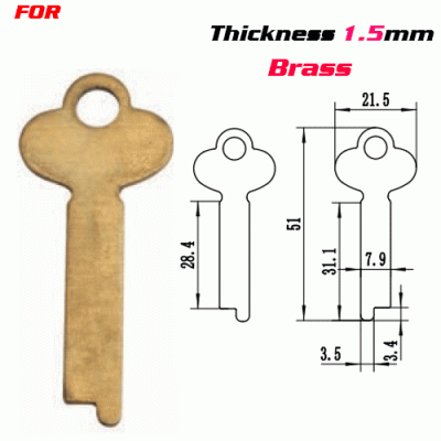 F-090 Brass Thickness 1.5 mm door key Blanks