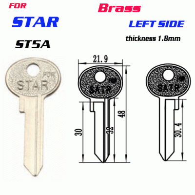 F-106 Brass Thickness 1.8mm STAR ST5A door key Blank left side