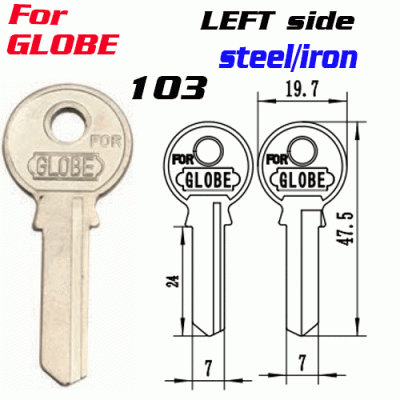 T-025 Iron steel 103 door key blank LEFT side Wholesale