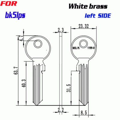 J-039 White Brass key blanks BK5LPS left SIDE