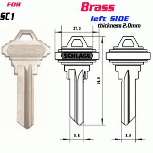 F-155 Brass Thickness 2.0mm SC1 door key Blank LEFT SIDE