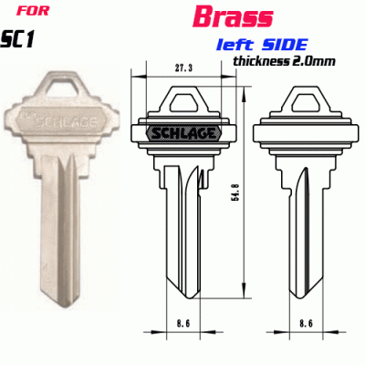 F-155 Brass Thickness 2.0mm SC1 door key Blank LEFT SIDE