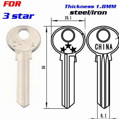 F-037 Steel Thickness 1.8mm 3 star door key Blanks Wholesale