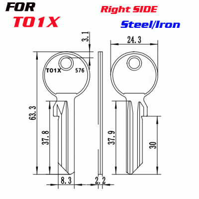 J-025 Steel Iron Thickness 2.2 mm TO1X House key Blanks Right