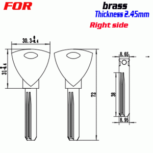 F-280 Brass Thickness 2.45mm door key blanks Right side