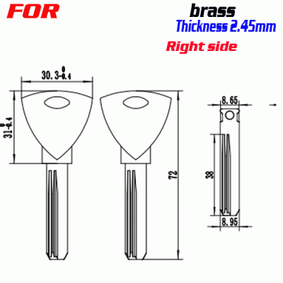 F-280 Brass Thickness 2.45mm door key blanks Right side