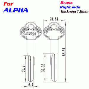 M-101 Brass Thickness 1.8mm ALPHA door key blanks Right side