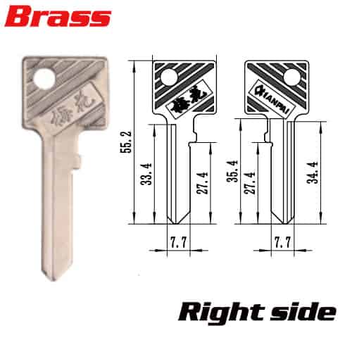 Y644R Brass Blank door key MEIHUA Right SIDEBrass Univeral KEY BLANKS