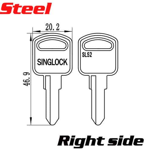 Y629R STEEL IRON BLANK KEYS SL52 Right sideSteel Universal door key